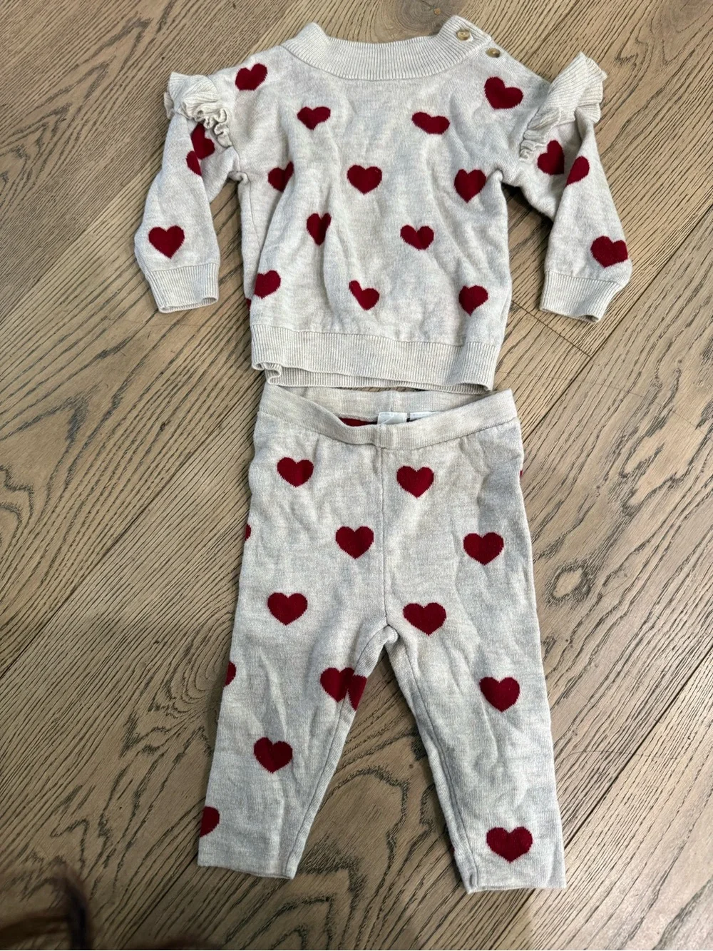 H&M Cream and Red Heart Baby Sweater Set